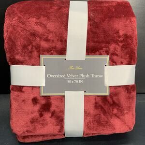 Fine Lines Maroon Velvet Plush Throw 50” x 70” Very Soft NOS